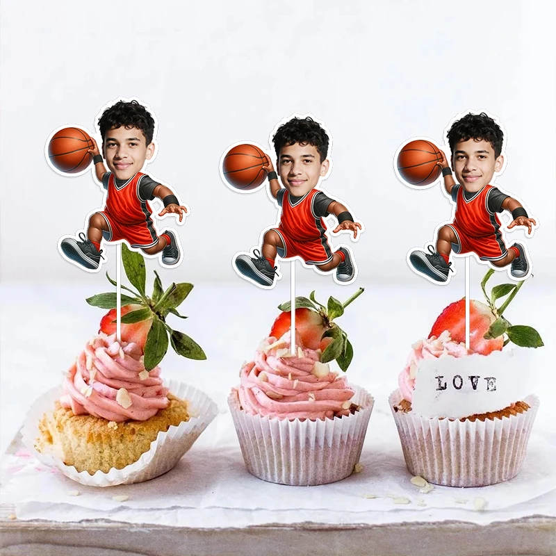 12/24pcs Basketball Enthusiasts Theme Customize Your Own Avatar Cake Toppers Birthday Celebration Party Decoration DIY Supplies