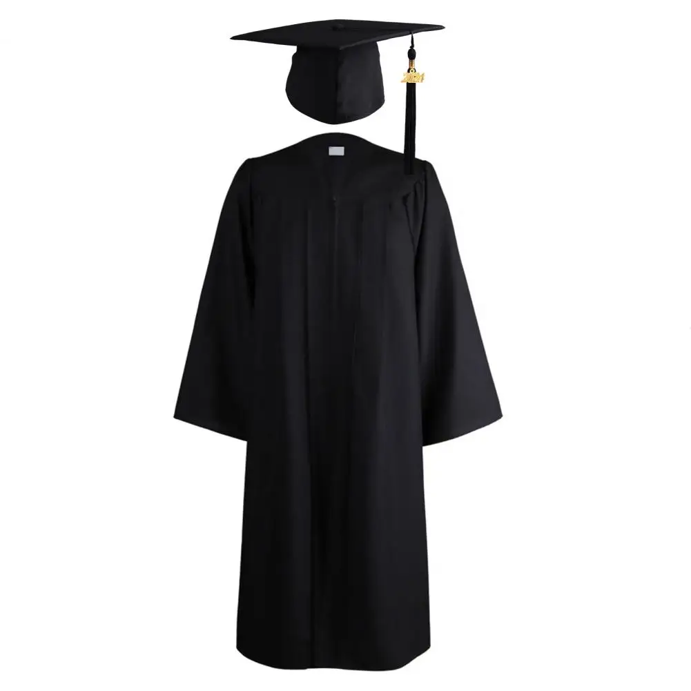 1 Set Graduation Uniform  Popular Academic Robe Dress Graduation Uniform  Solid Black Graduation Hat