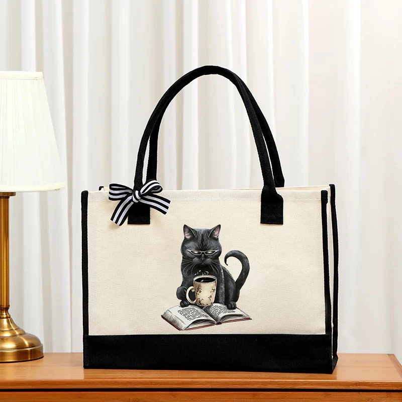 

Black Cat Women's Eco friendly Handbag for Reading, Large Capacity Shoulder Bag, Beach and Vacation Bag, Storage Bag