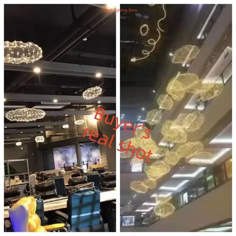 Designer golden Iron Mesh Clo Iron Mesh Cloud Pendant Lights  Bedroom Staircase Lamp Industrial Loft Chandelier Corridor