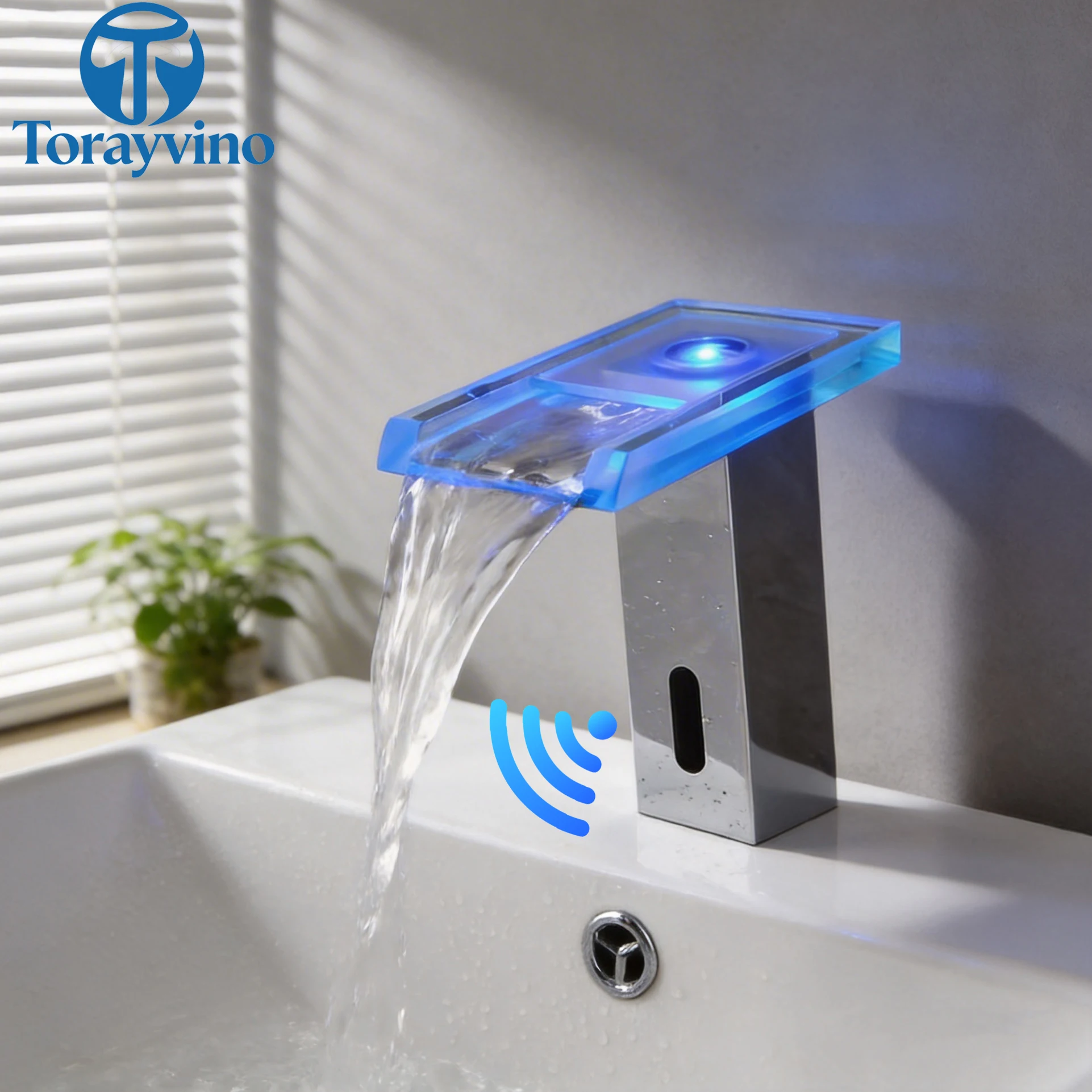 Torayvino Bathroom LED Waterfall Automatic Sensor Sink Faucets Touchless Basin Hot Cold Washbasin Water Mixer Tap Accessories
