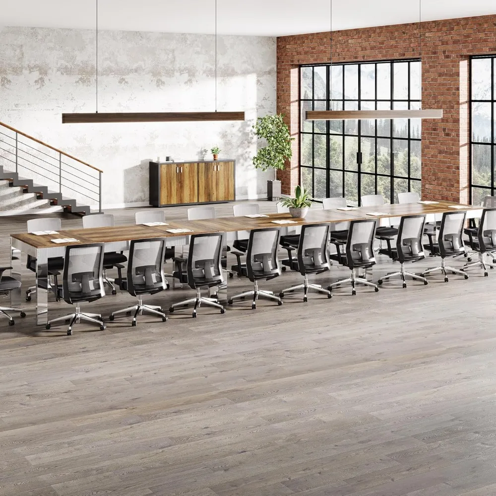 طاولة مؤتمرات بطول 6.5 أقدام تتسع لـ 8-10 أشخاص، طاولة اجتماعات مستطيلة كبيرة مقاس 78 بوصة مع أرجل معدنية عاكسة، مكتب غرفة لوحة حديثة