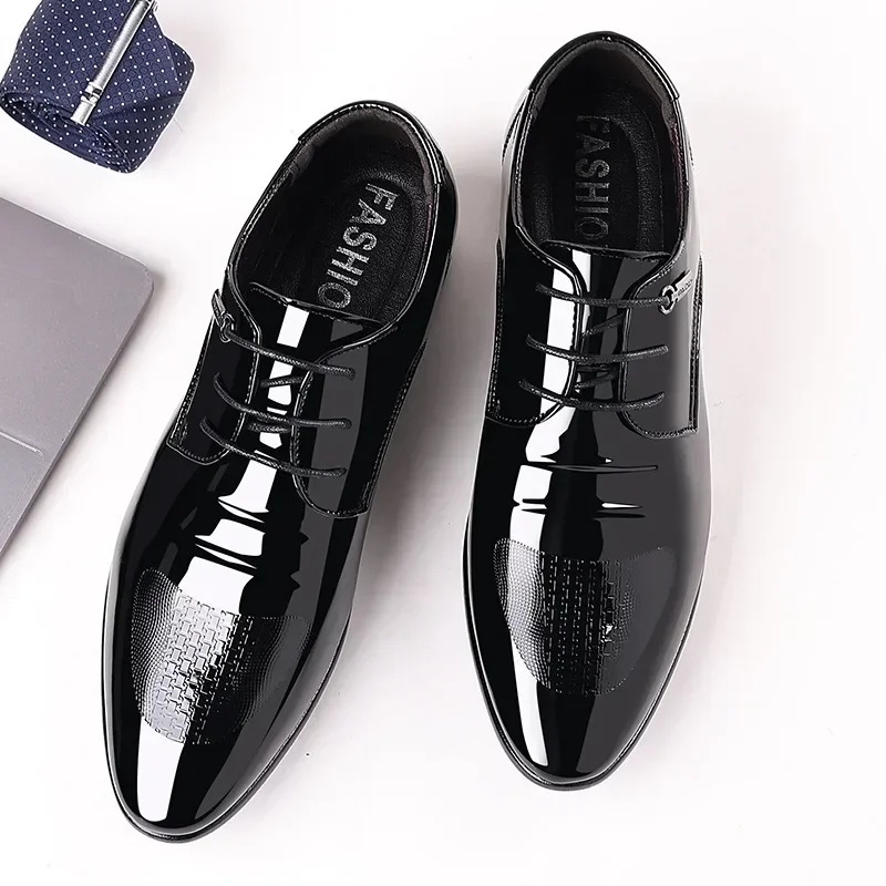 2023 Luxe Business Oxford Lederen Schoenen Mannen Ademende Lakleren Formele Schoenen Plus Size Kantoor Trouwflats Man Zwart