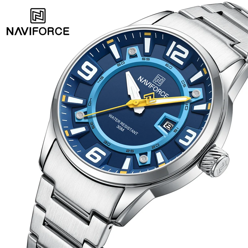 NAVIFORCE New Men\'s Sport Wristwatches Stainless Steel Strap Date Luxury Waterproof Luminous Male Quartz Watch Reloj Hombre 2024