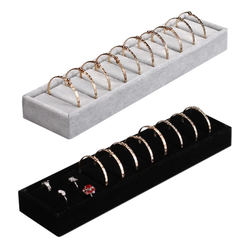 J78F Premium Plush Jewelry Display Tray 10 Slots Rectangular Design For Rings Cufflinks Storage Dresser Decors