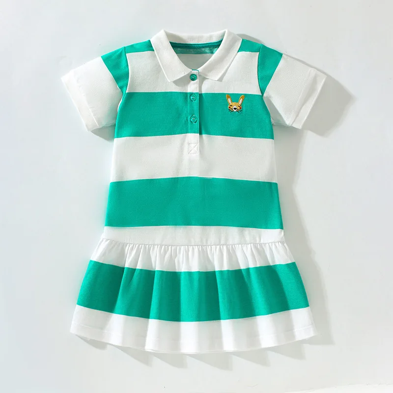 

Cotton New Baby Girls Short Sleeve Dresses Clothes Kids Summer Princess Dress Stripe For Children Party Ball Pageant Outfit