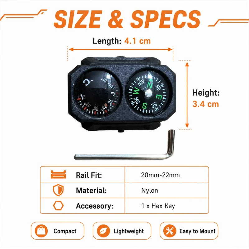 Nylon Integrated Compass Thermometer Ornament Universal 20‑22MM Rail Mount Hobby Model Accessory with Hex Key