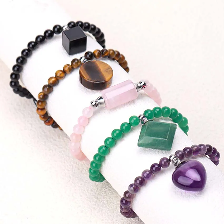 Charms Braided Macrame Healing Crystal Stone Bracelets Dangle Natural Amethyst Heart Perfume Diffuser Adjustable Choice Jewelry