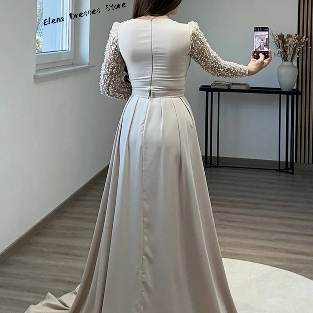 ชุดราตรีแขนยาวประดับมุกนางเงือก ชุดราตรีคอวีหรูหราสั่งตัดได้ งานปักคุณภาพสูง ชุดออกงานสั่งตัดพิเศษ