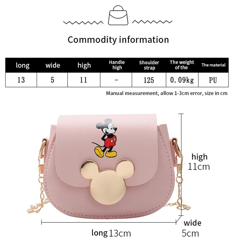 Disney Mickey Minnie Mouse PU Shoulder Bag 2021 New Bag Children Kids Coin Purse Fashion Mickey Pattern Chain Bag for Girls Bag