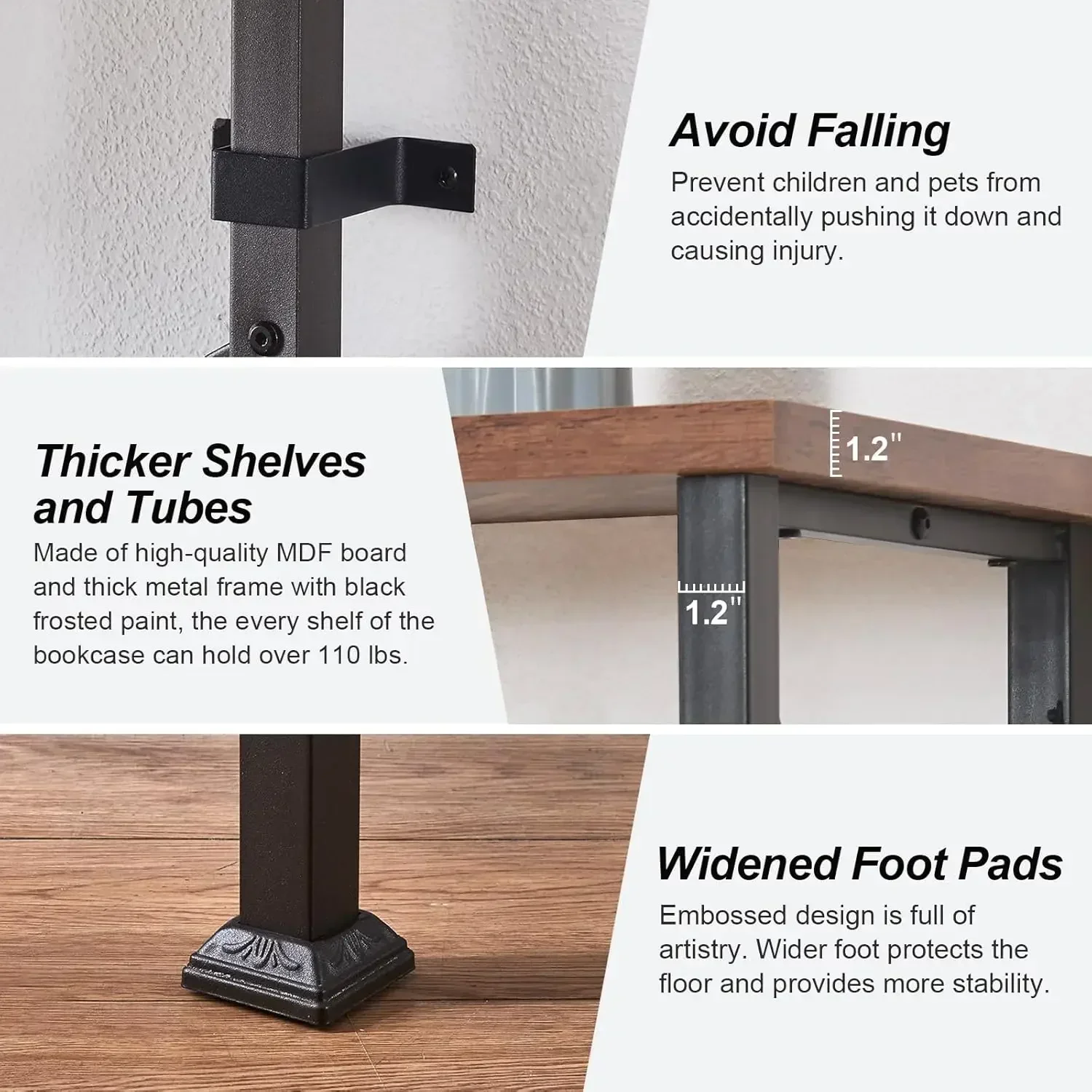 Customizable 6 Tier Bookshelf,74 Inch Tall Industrial Bookshelf With Metal Frame And Open Shelves,Rustic Heavy Duty Bookshelves