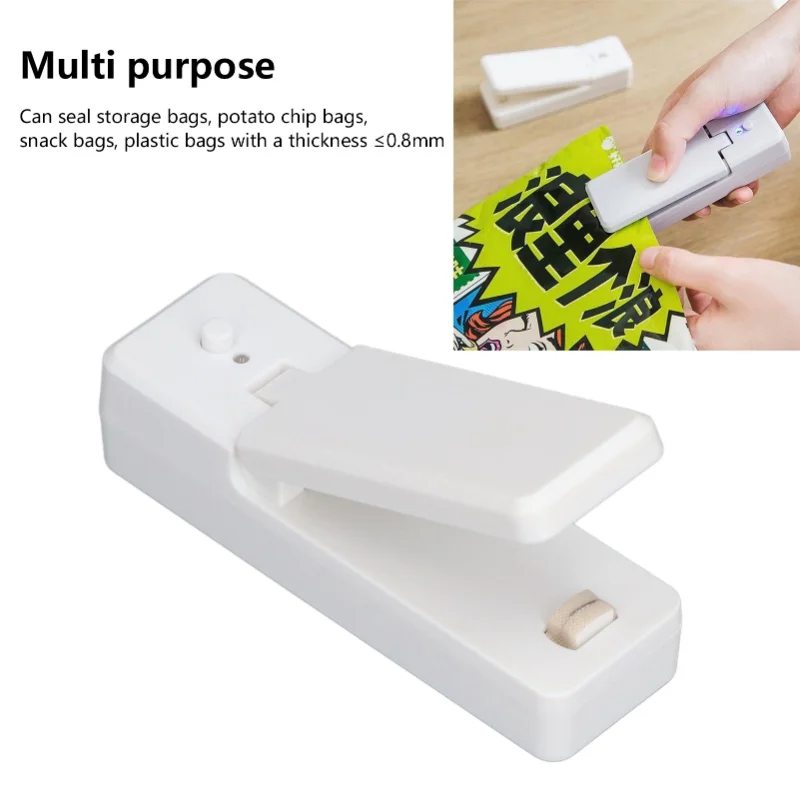 Portable Mini Bag Sealer With Magnet USB Charging Plastic Bag Sealing Machine For Home Kitchen Use White