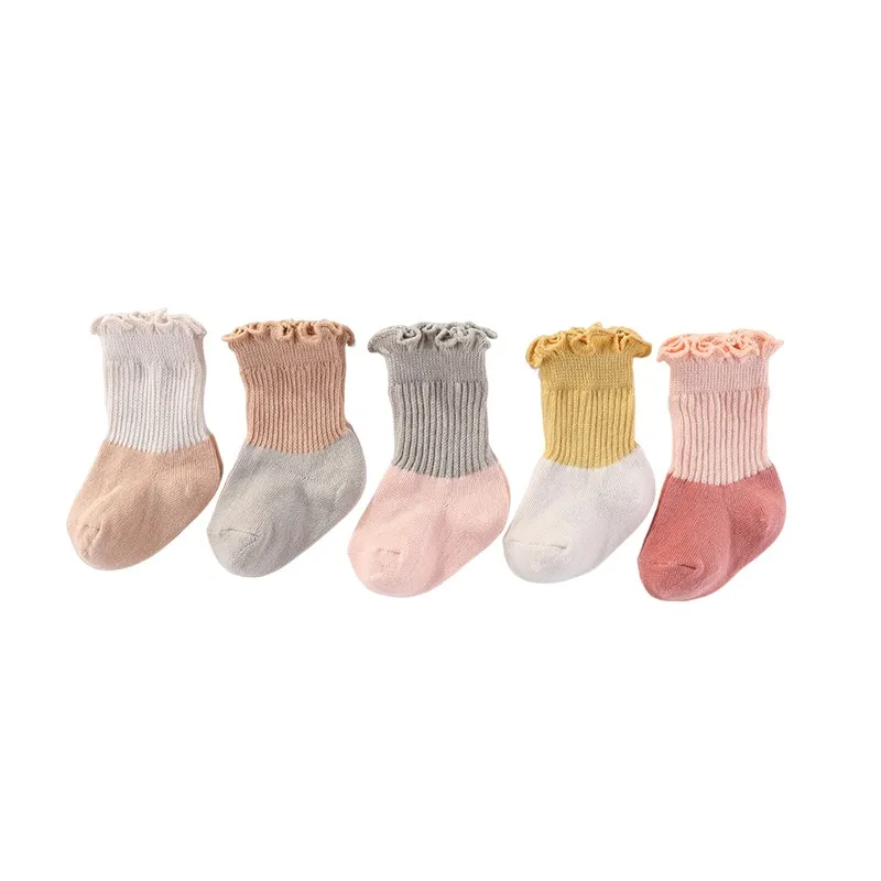 5 Pairs Unisex 100% Cotton Baby Girl Socks Non-Slip Solid Color 0-5T Elasticity Newborn Baby Boy Socks Infant Accessories