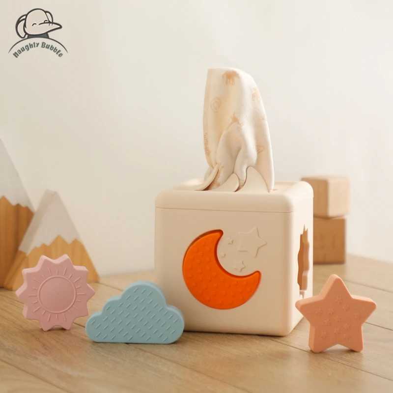 

Baby Montessori Toy Magic Tissue Box Silicone Shape Matching Cognitive Toys Children's Sensory Toys Fingers Practice Busy Games