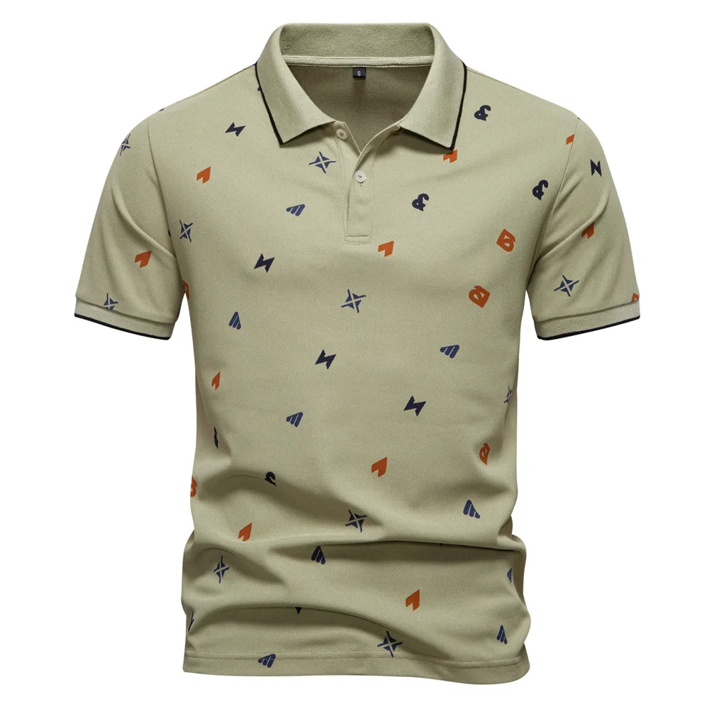 2025 Summer New Men's Polo Shirt with Full Body Printed Letter Collar and Short Sleeve Polo Shirt for Men