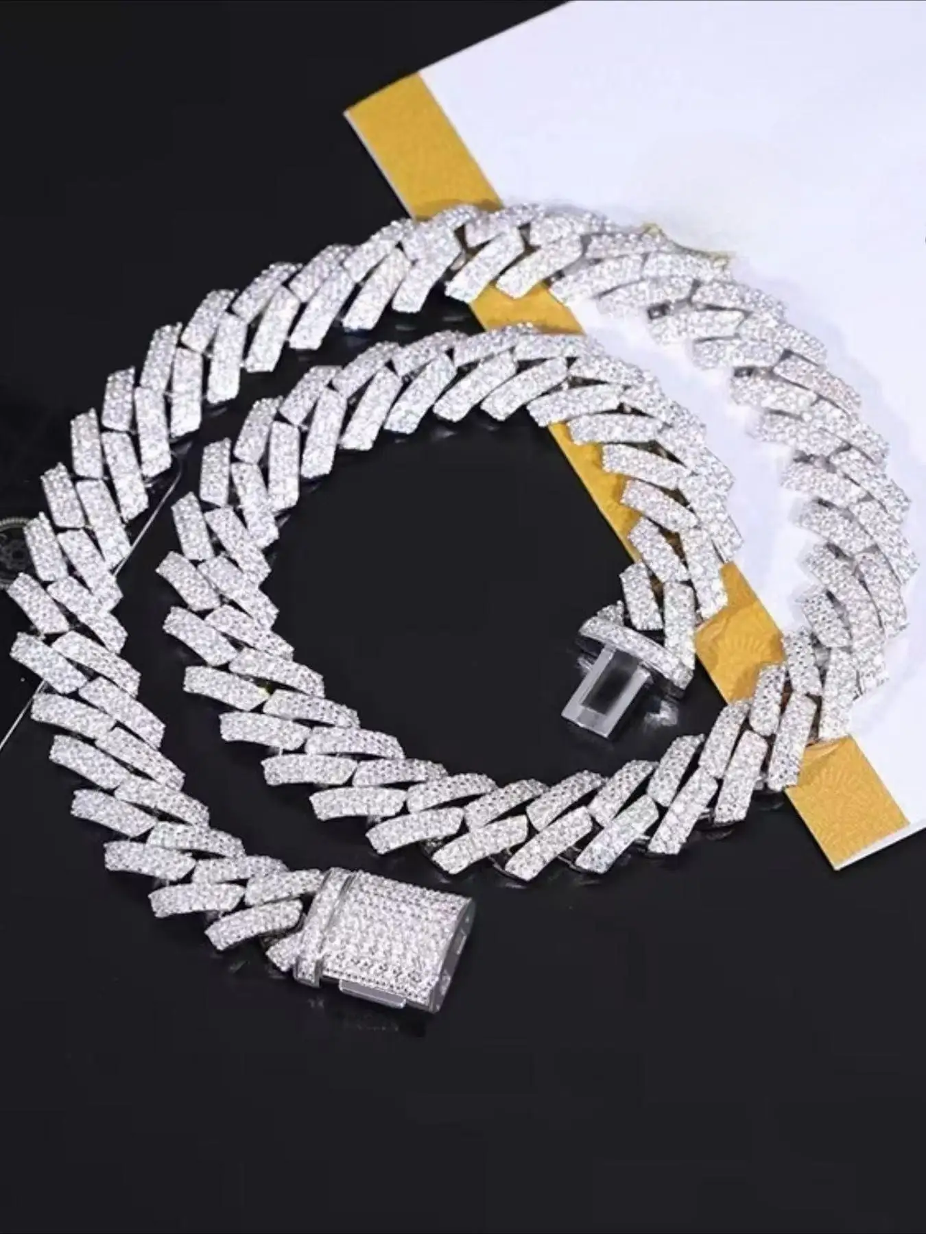 2 Rows of 14mm Chilled Full Diamond Hip Hop Rapper Cuban Chain, Exquisite Gift Box Packaging, Halloween Thanksgiving Gift
