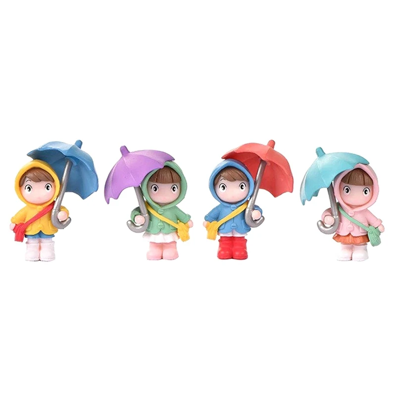 Cute Umbrella Girl Figurines Windowsill Mini Landscape Figurine Desktop Ornament 4Pcs