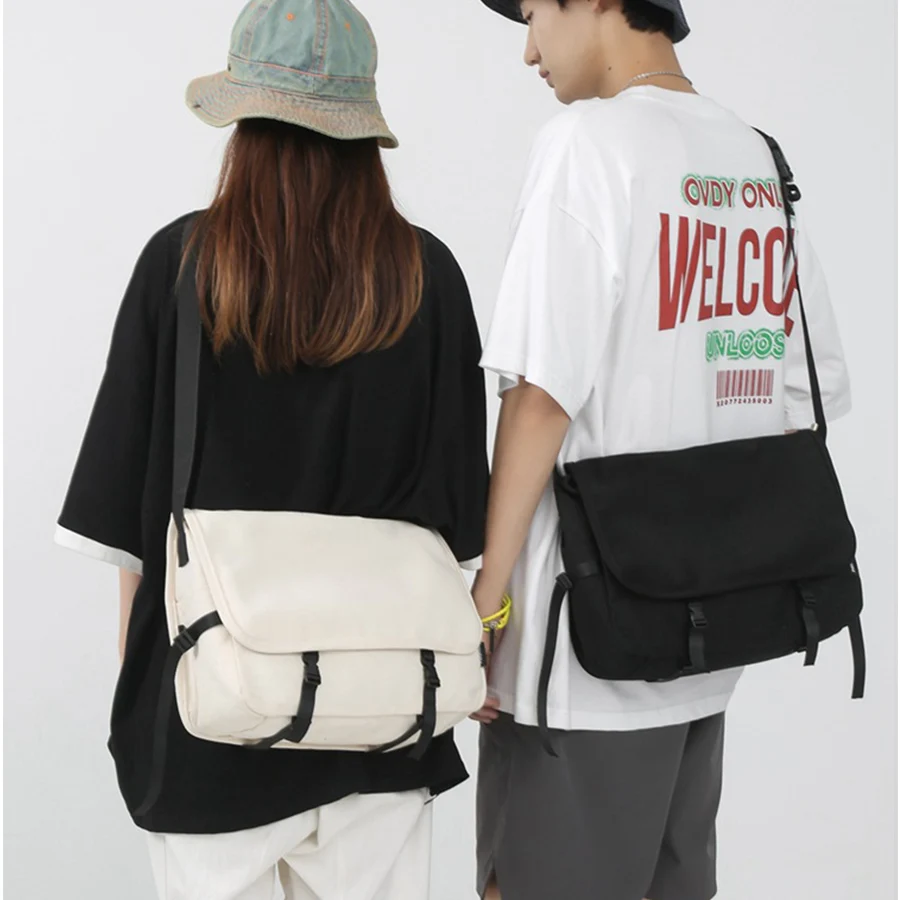 

Canvas harajuku style messenger bag unisex trend student casual solid color sports bag large capacity shoulder crossbody bag sac