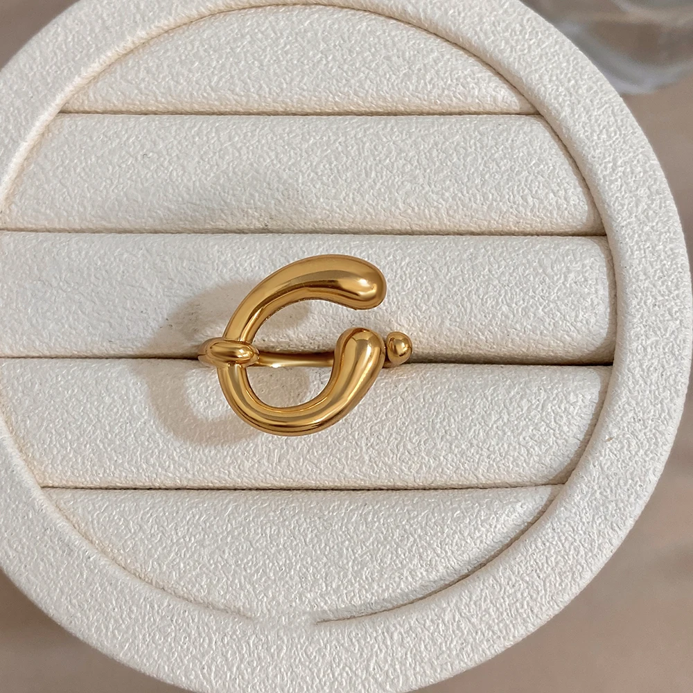 DODOHAO Minimalist Double C-shaped Geometric Stainless Steel Ring for Women Smooth Golden Waterproof Open Ring Charm Jewelry New