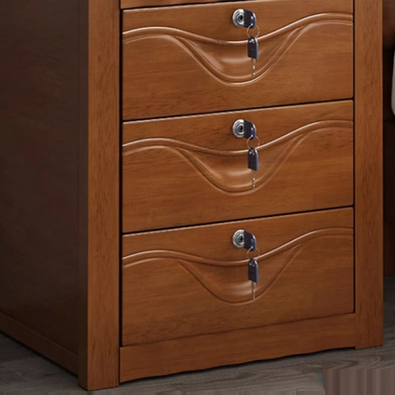 

Bedside table Solid wood with lock Retro bedside storage Simple modern large capacity Walnut three draws