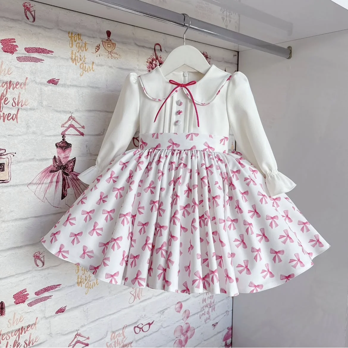 0-12Y Baby Girl Autumn White Pink Turkish Vintage Princess Dress for Birthday Photography Holiday Easter Eid C38