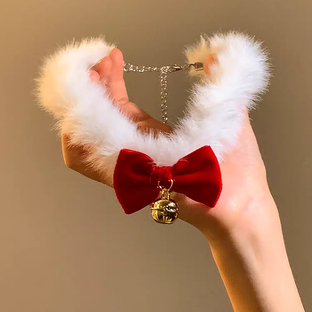 

Женское новорочное рождественское красное плюшевое ожерелье с бантом, колье-цепочка, модные украшения, женские аксессуары Санта-Клауса