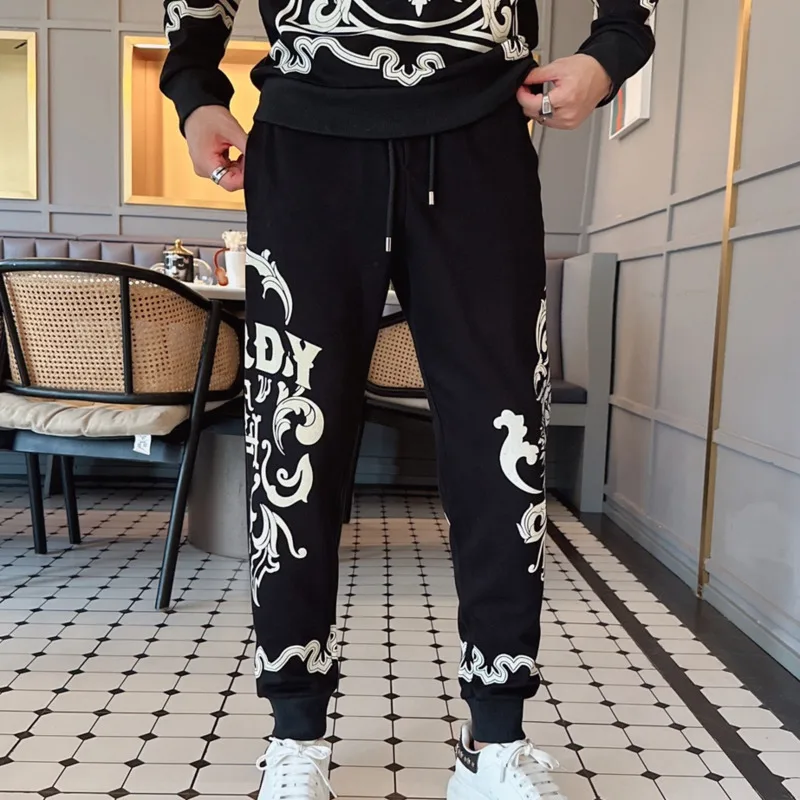 Top Quality Tiger Letter Print Pattern Casual Sweatshirt 2 Pcs Set Tracksuit Jogger Pant Suit Streetwear Men Set Street Pullover