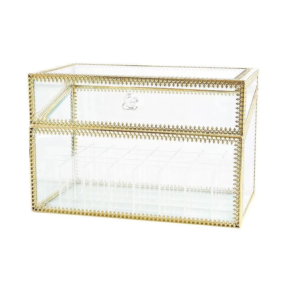 

Desktop Internet celebrity brass glass lipstick display stand with lid, Duoge cosmetics, dustproof lip glaze