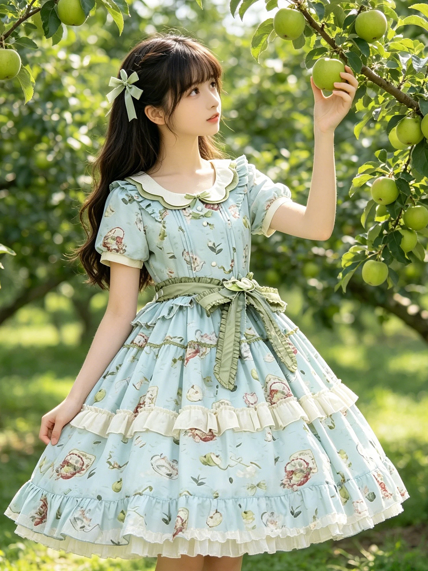 Vestido OP con cuello de muñeca y estampado lindo, estilo Soft Girl, talla grande, estilo japonés, vestido de verano para chi...
