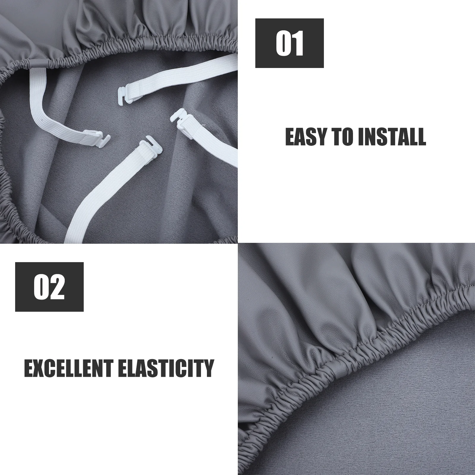 

2pcs Chair Cover Waterproof PU Material Elastic Design Protective Dining Room Seat Grey Office Chair Slipcover