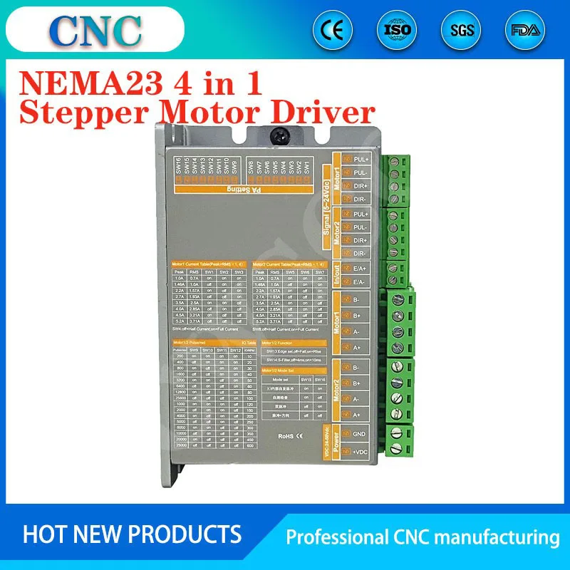 

New NEMA23 4-in-1 Stepper Motor Driver 4-axis Motor Controller Supports Single and Double Pulse Spontaneous Pulse and Auto Detec