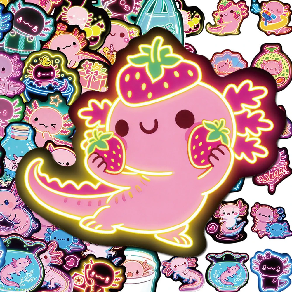 10/30/50pcs Colorful Neon Animal Axolotl Stickers Cute Waterproof Decals for Stationery Laptop Notebook Cartoon Graffiti Sticker