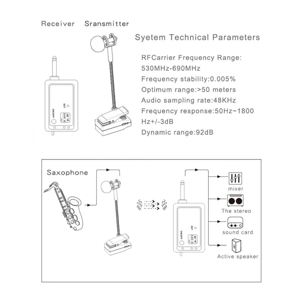 

AU13-IOUNG-Saxophone Professional Wireless Microphone UHF Gooseneck Voice