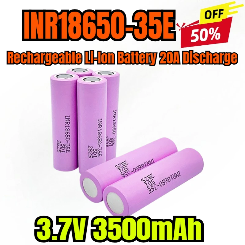 

Rechargeable Li-Ion Battery, 18650 3500mAh, 20A Discharge INR18650 35E, 3.7V, New, 1-100Pcs