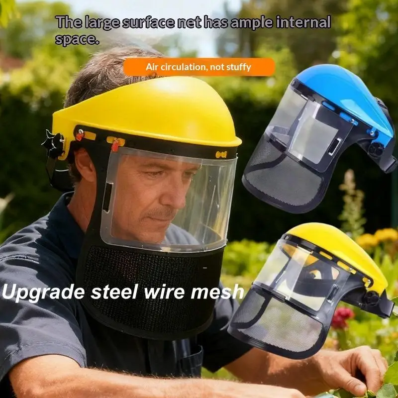 ∘Impact Resistant Wire Mesh Safety Helmet Adjustable Lawn Mower Protective Hat for Outdoor Yard Lawn Pruning Gardening Work
