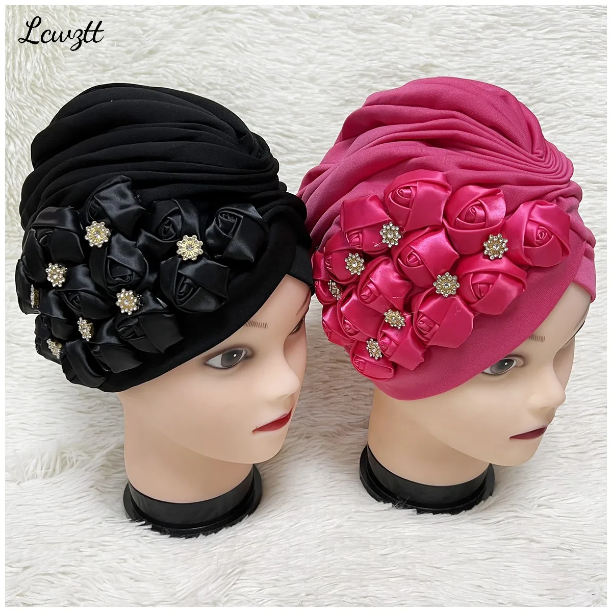 Wholesale 6/12 Piece Best Selling Flannel Hat Women\'s Cap Forehead Cross Muslim Base Scarf Indian National Style Pearl Headdress