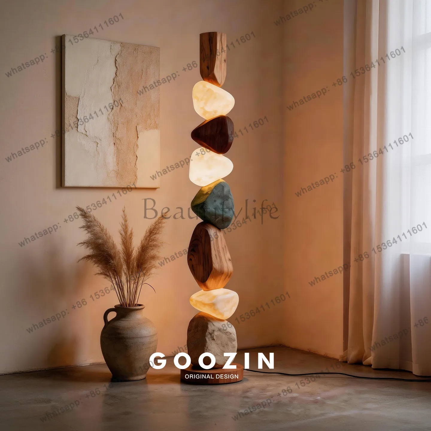 8Wabi-sandy wind floor-to-ceiling luminous medieval designer creative living room sofa retro atmosphere vertical ornament
