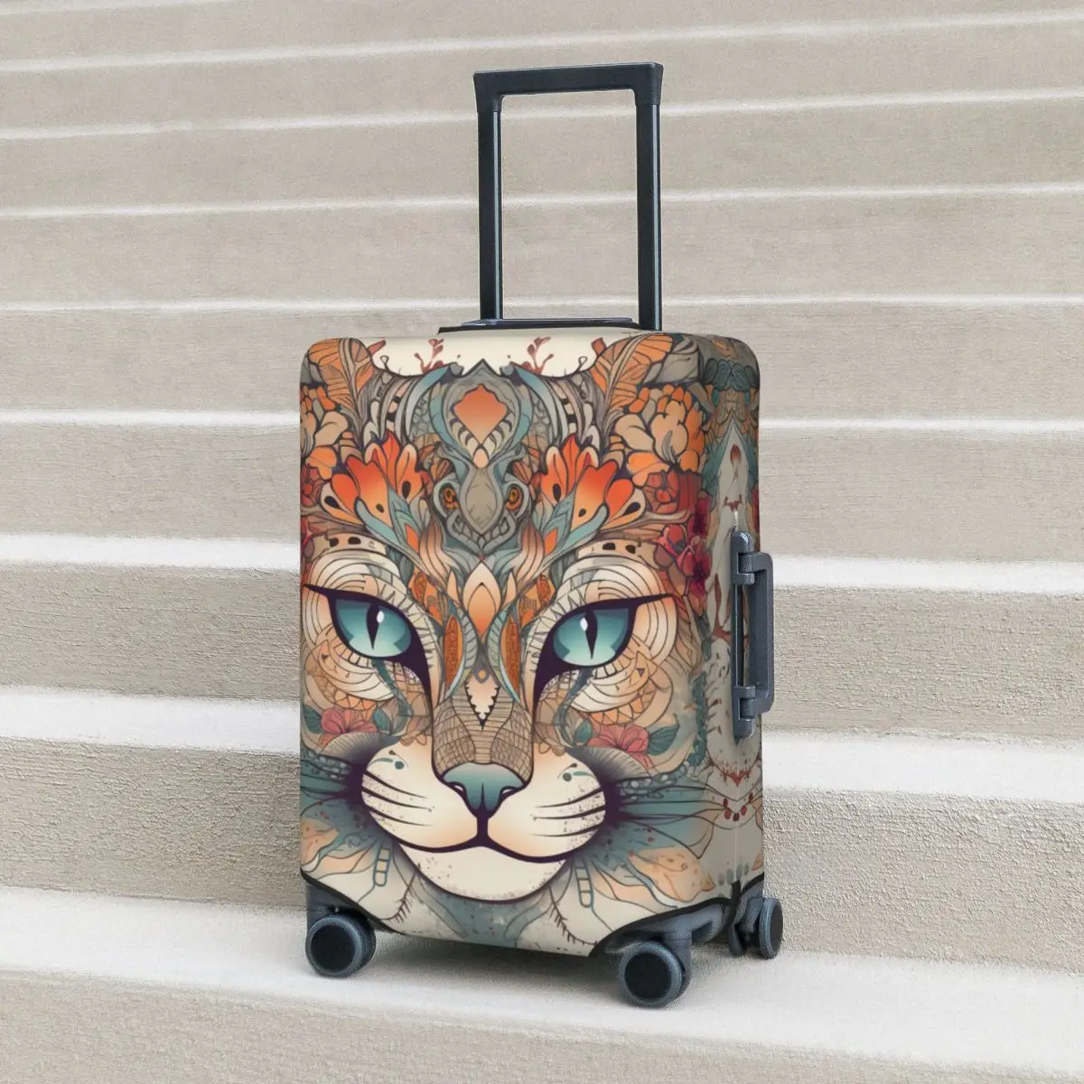 

Cat Suitcase Cover Holiday Animal Floral Mandala Useful Luggage Supplies Travel Protection