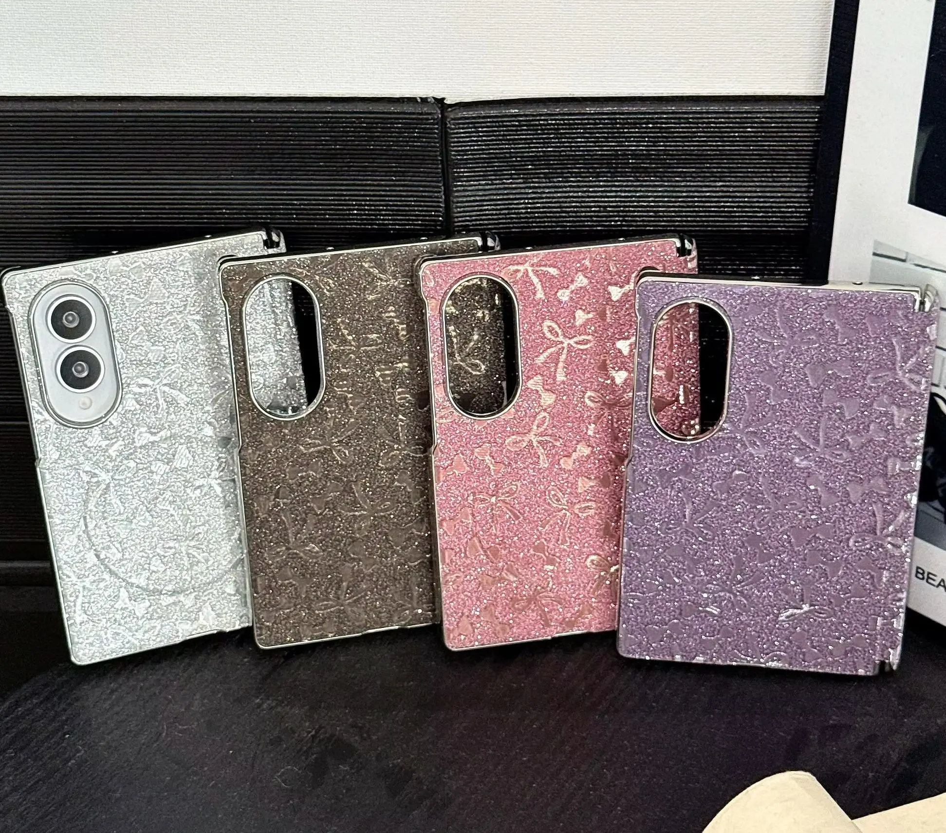 Case for Samsung Galaxy Z Fold 8 Wide Glitter Bowknot Textured Electroplating Hinge Protection Magnet Cover for Galaxy Z Fold8