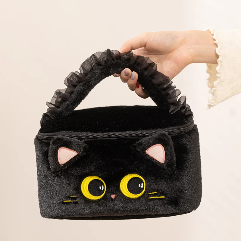 Black Cats Cosmetic Bag Plush Toys Storage Bags Adorable Stuffed Plush Animal Cat Handheld Package For Girls Birthday Gifts