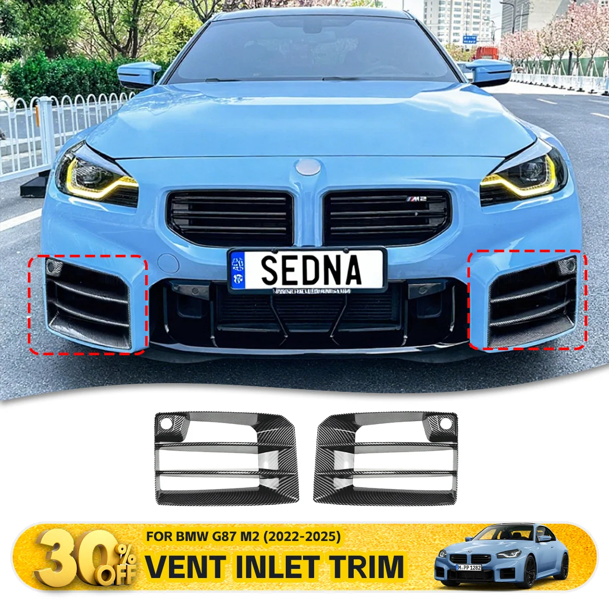 

For 2023-2025 BMW G87 M2 Front Bumper Air Duct Vent Inlet Trim Cover Gloss Black Trend Grille Auto Exterior Parts Accessories