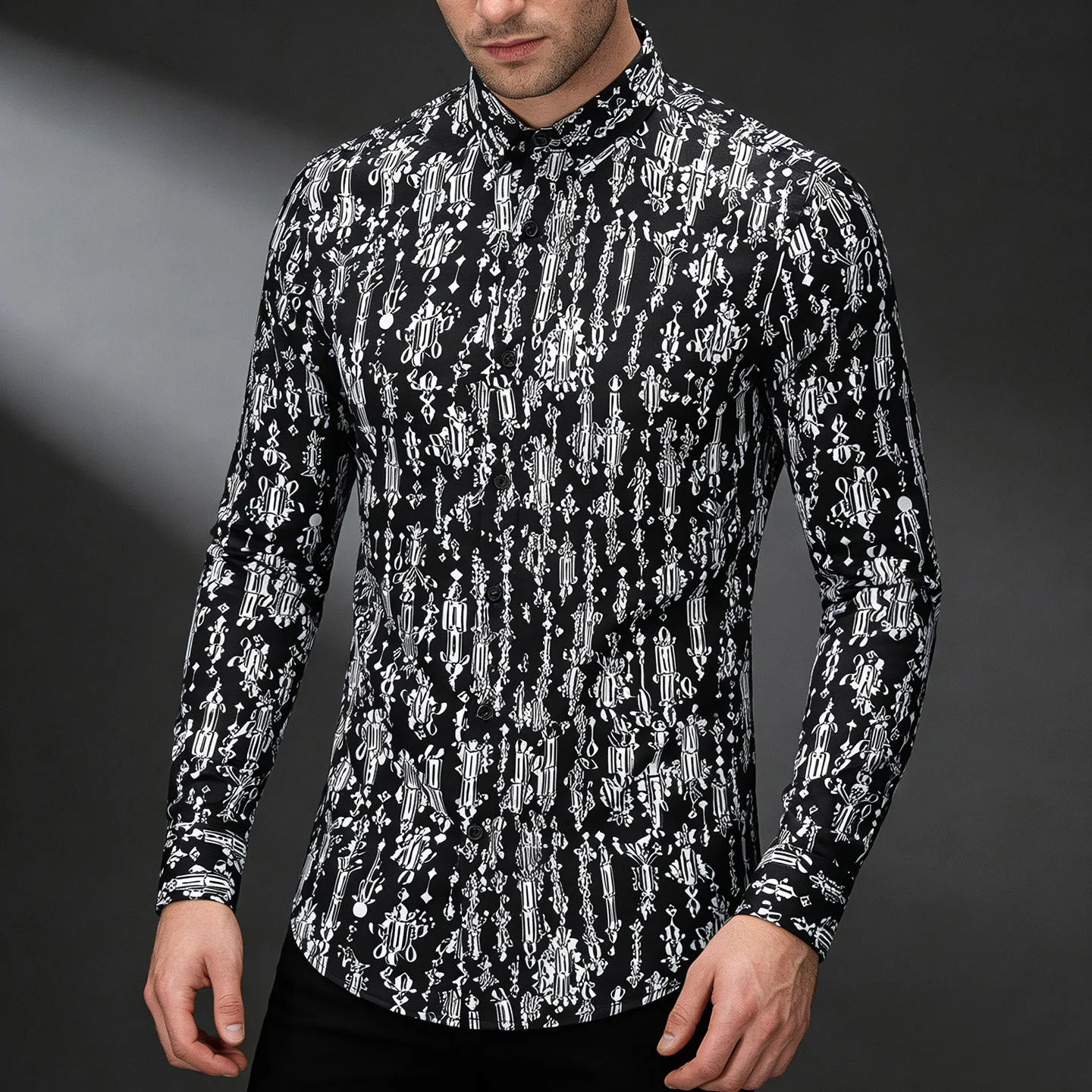 Spring Summer New Full Body Digital Printing Men's Shirt Anti Wrinkle Long Sleeve No Ironing Required Work Direct Sale