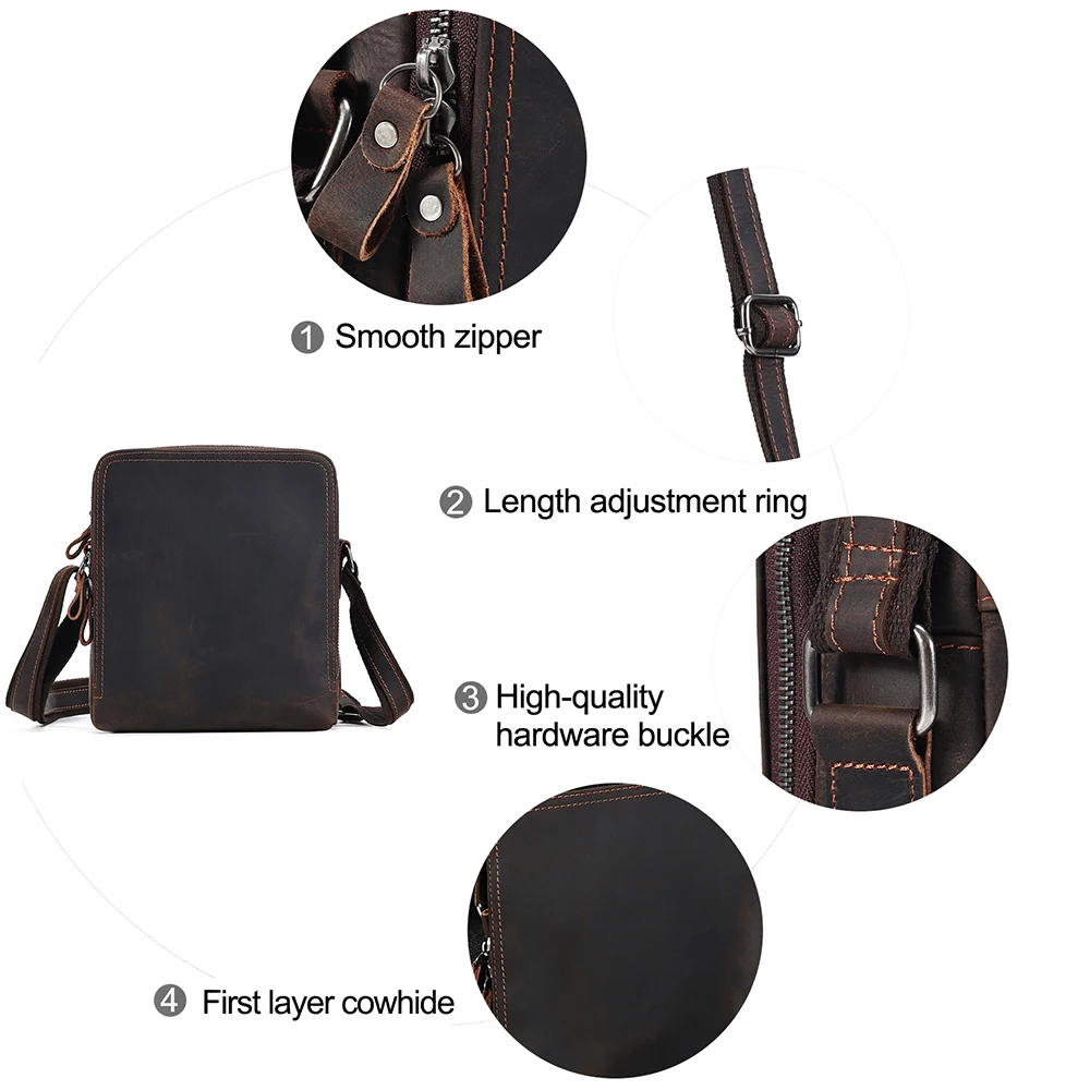 JOYIR Crazy Horse Leather Men\'s Shoulder Bag Vintage Travel Messenger Bags Male Work Casual Crossbody Bags for 7.9\