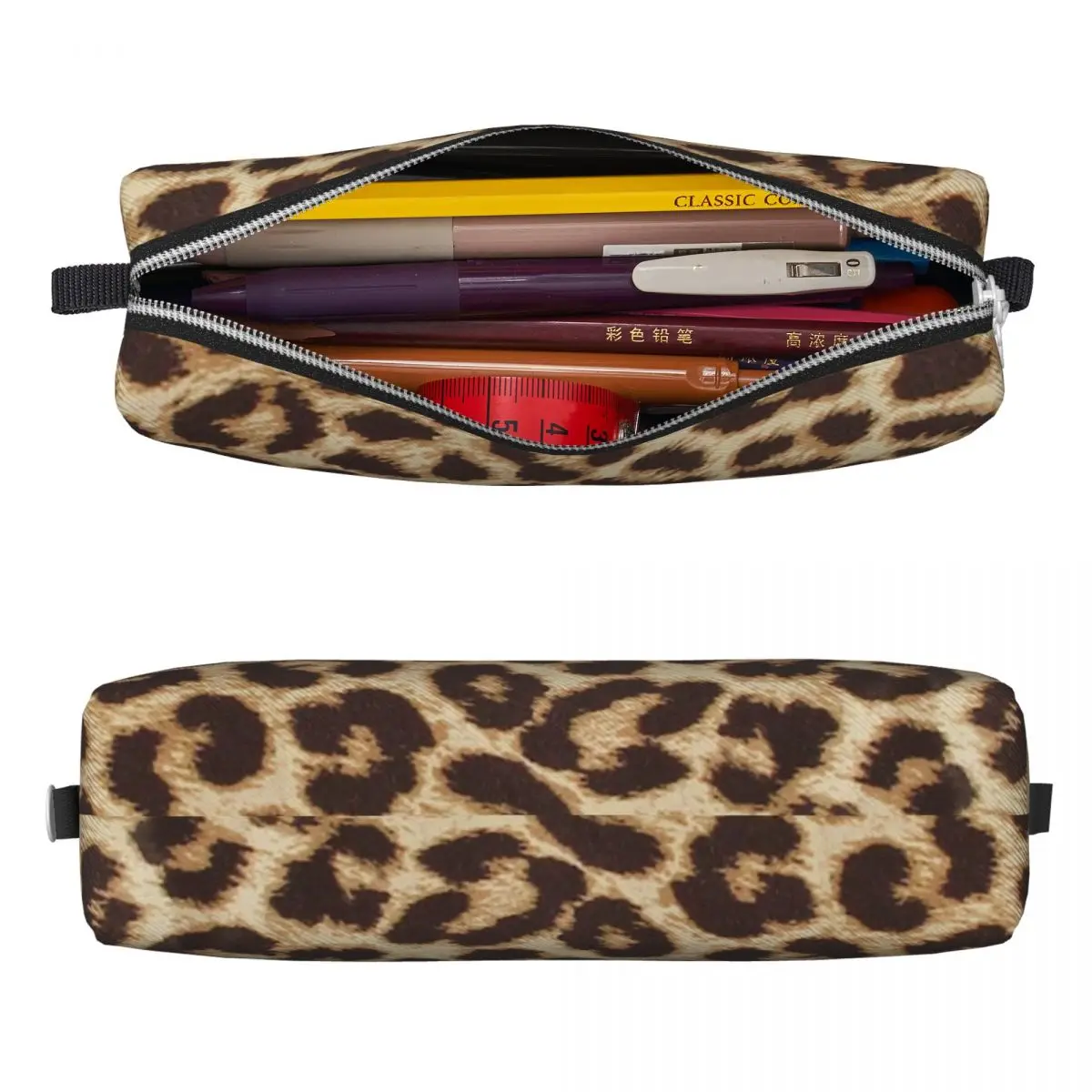 Imagem -02 - Estampa de Leopardo Pele Textura Lápis Cases Caneta Titular para Estudante Bolsa Grande Material Escolar Zíper Papelaria Linda Textura