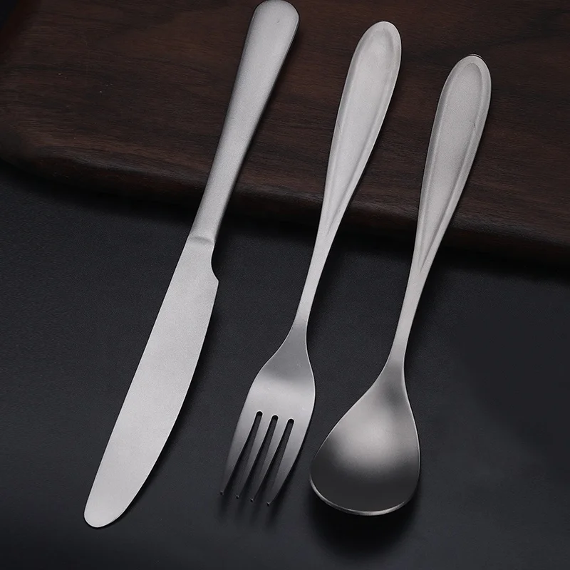 Titanium 3PCS Cutlery Set Lightweight Spoon Fork Cutter with Carabiner and Drawstring Sack for Outdoor Camping Tableware