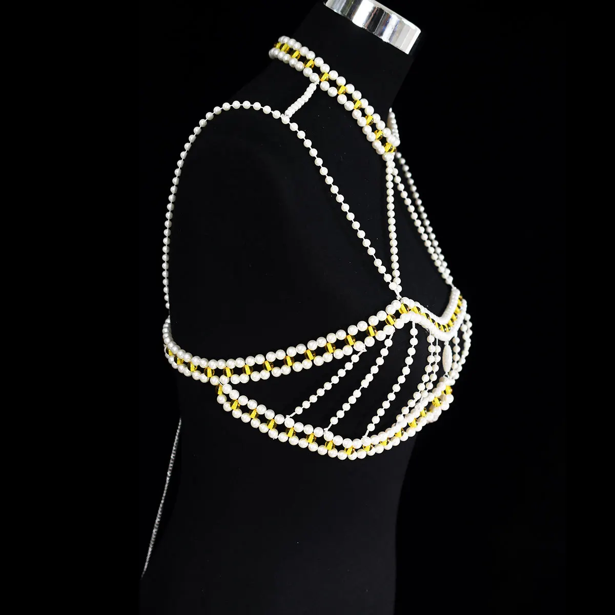 2024 Fashion imitation pearl blend body chain Sexy beaded chest chain