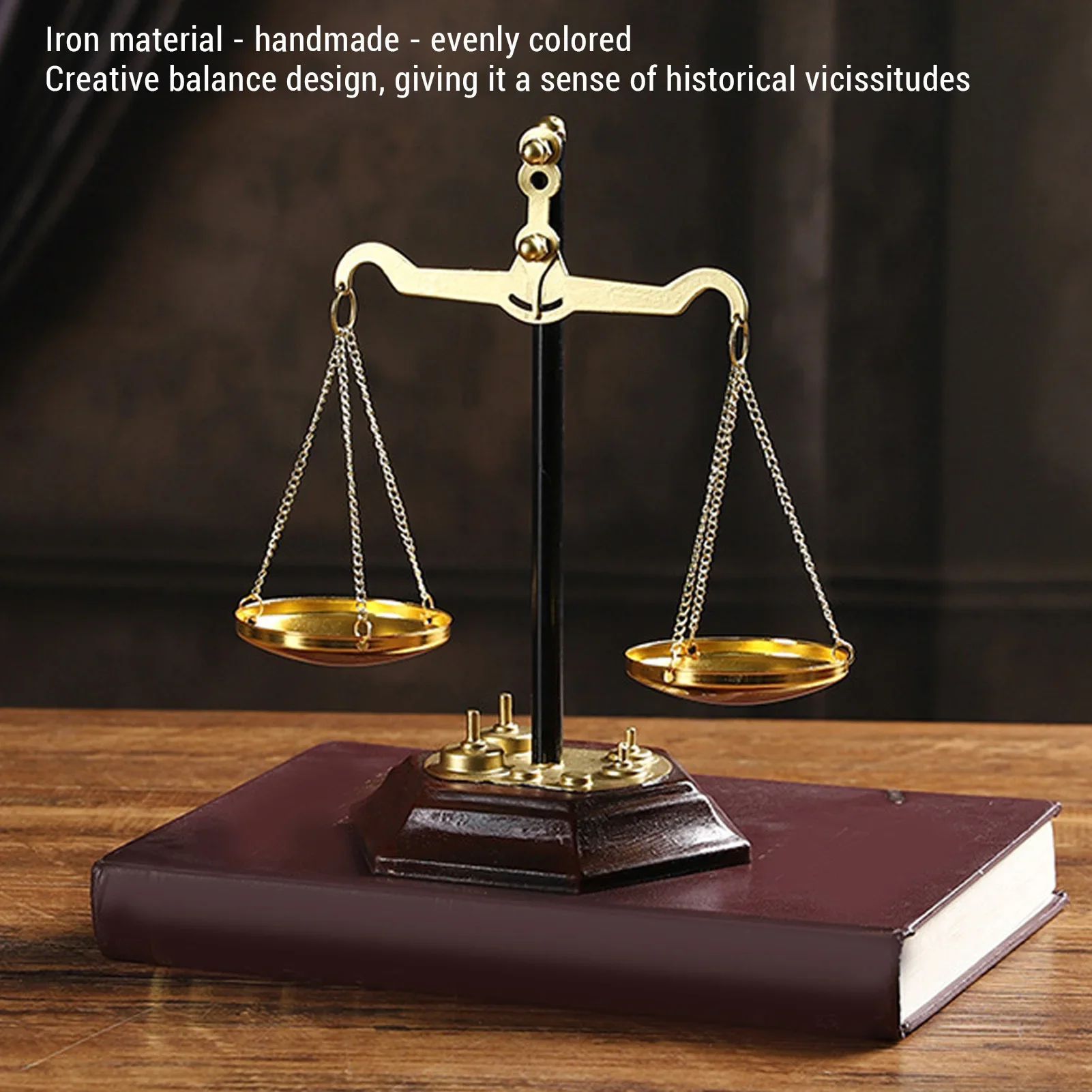 Vintage Balance Scale Sculpture Ornament Antique Weight Balancing Scale Decoration for Foyer Living Room Office Desktop Brown