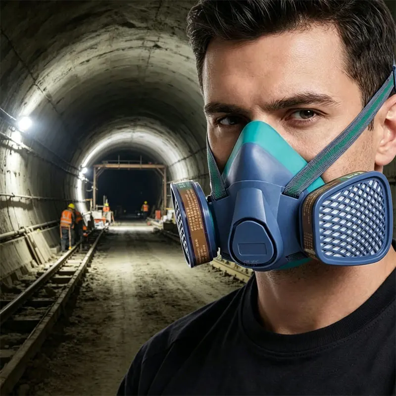 

Reusable Half Face Respirator Mask Food-Grade Silicone Dust Mask for Painting Cleaning Sanding Gas Mask Safety Protection Health