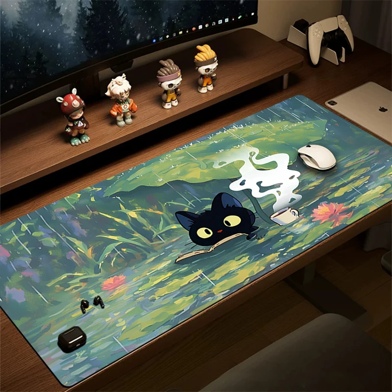 

Коврик для игровой мыши с милым черным котом, нескользящий настольный коврик для ПК, гладкая поверхность, прошитые края, различные размеры, 40x90 см