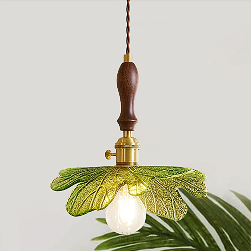 

Японский Ретро Проживание Стиль Ресторан Бар Стеклянный Зеленый Лист Маленькая Люстра Спальня Прикроватная Медная Подвесная Лампа